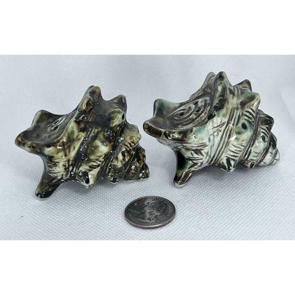 1950-60s Ceramic Spiral Conch Sea Shell Salt & Pepper Shakers, Japan Vintage - Picture 3 of 7